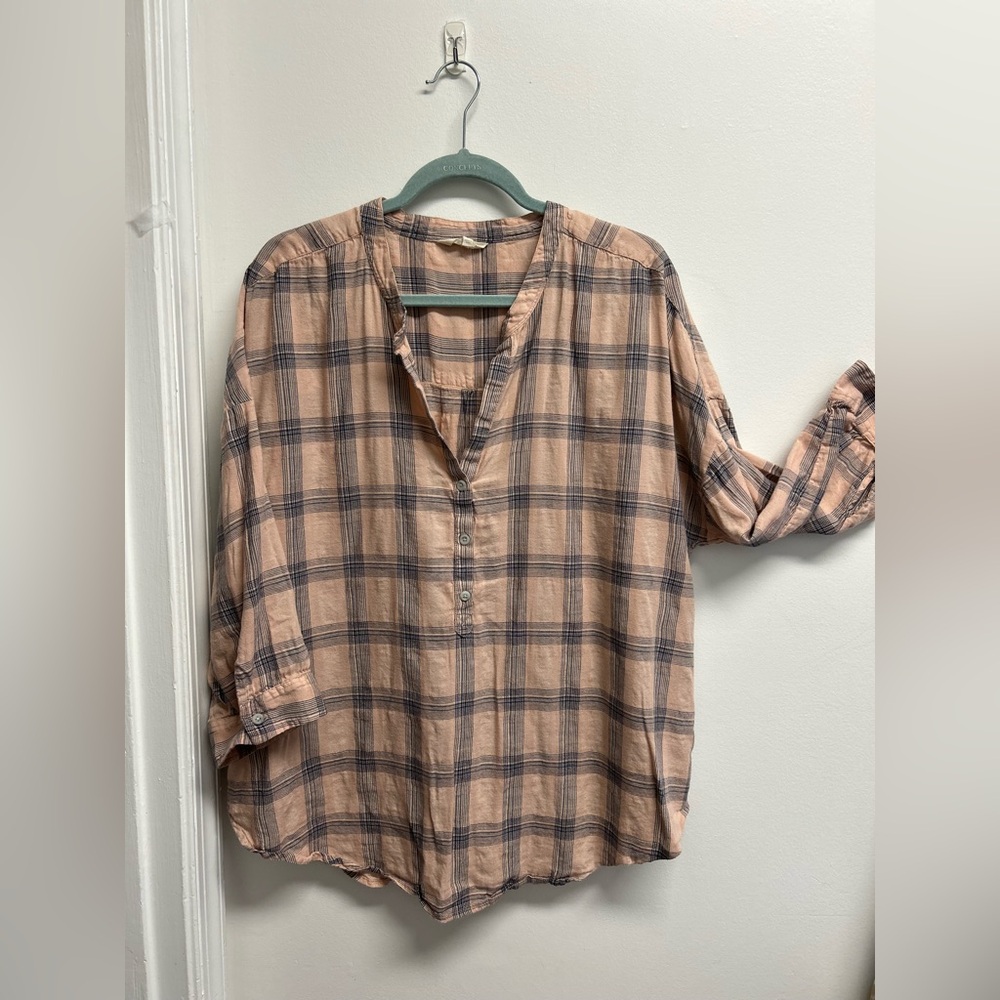 Lucky Brand Dusty Rose and Gray Plaid Blouse
